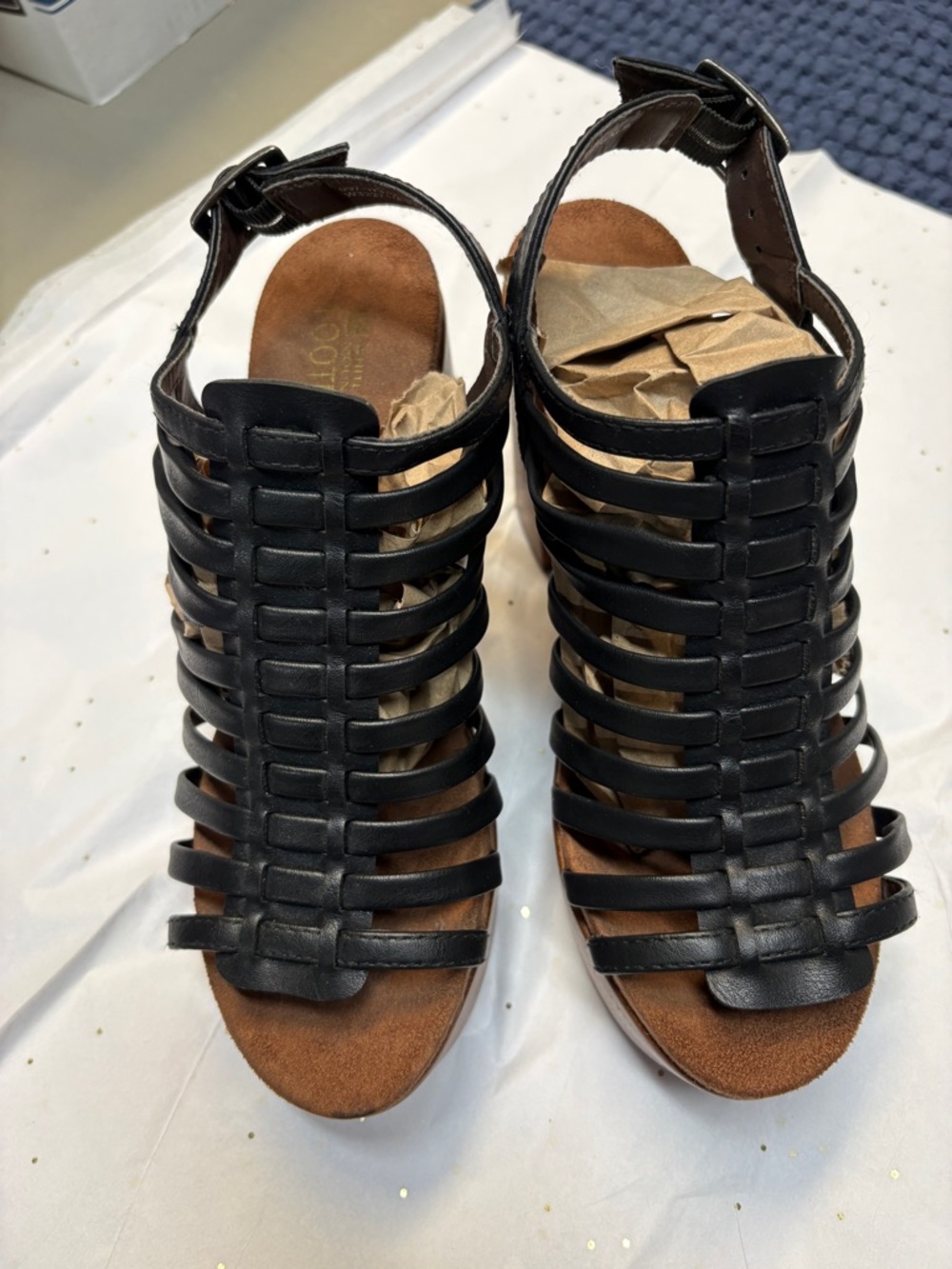 Black Strappy Cage Sandal with Adjustable Ankle Strap